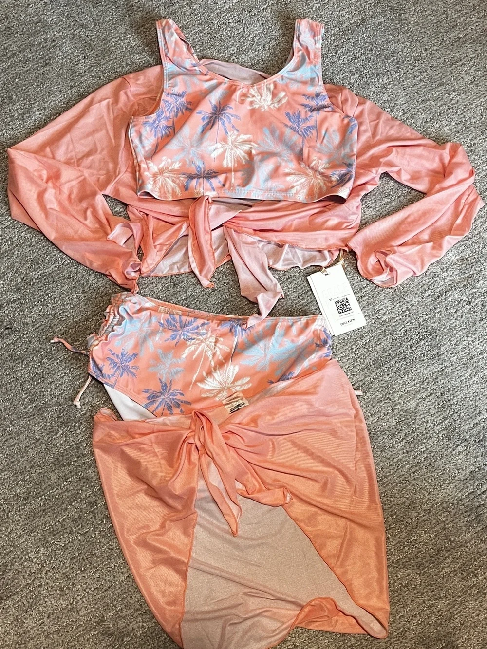 GRACE KARIN Girls Pink Bathing Suit Long Sleeve Rushguard Cute 1113/10